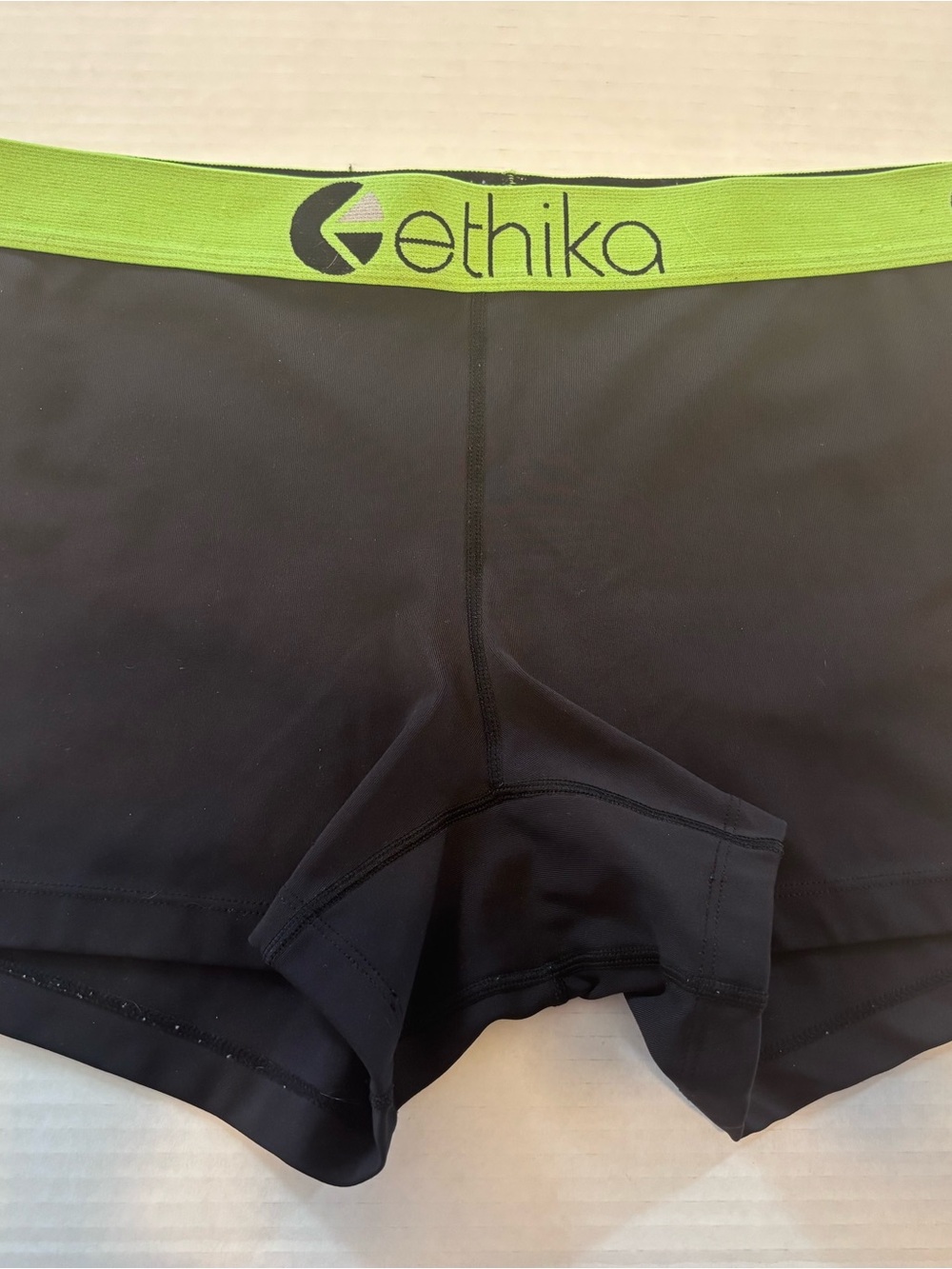 Sexy ethika Black Boxer Briefs with Lime Green Logo Waistband sexy booty shorts